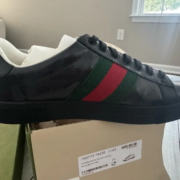 Gucci Black Sneakers with Green and Red Stripes
